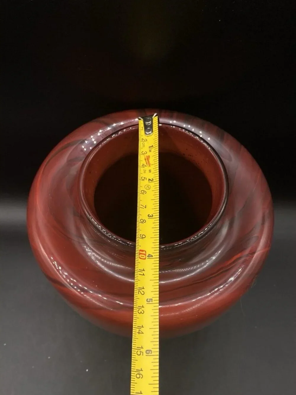 2005 Art Glass Artist Signed Dayne L Large Red Swirl Vase Vintage 8.5”